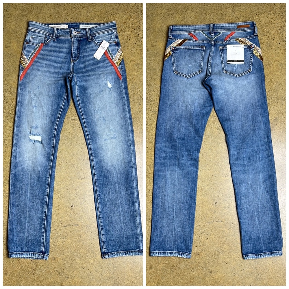 NEW Anthropologie Pilcro Slim Boyfriend Straight Leg Embellished Denim Jeans 25 - Picture 11 of 12